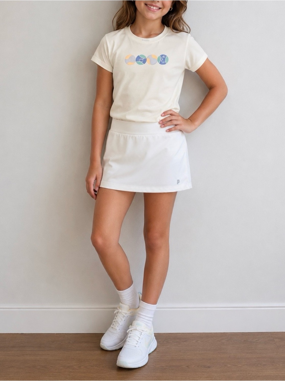 Prince White Mini Skort with Subtle Pastel Graphic